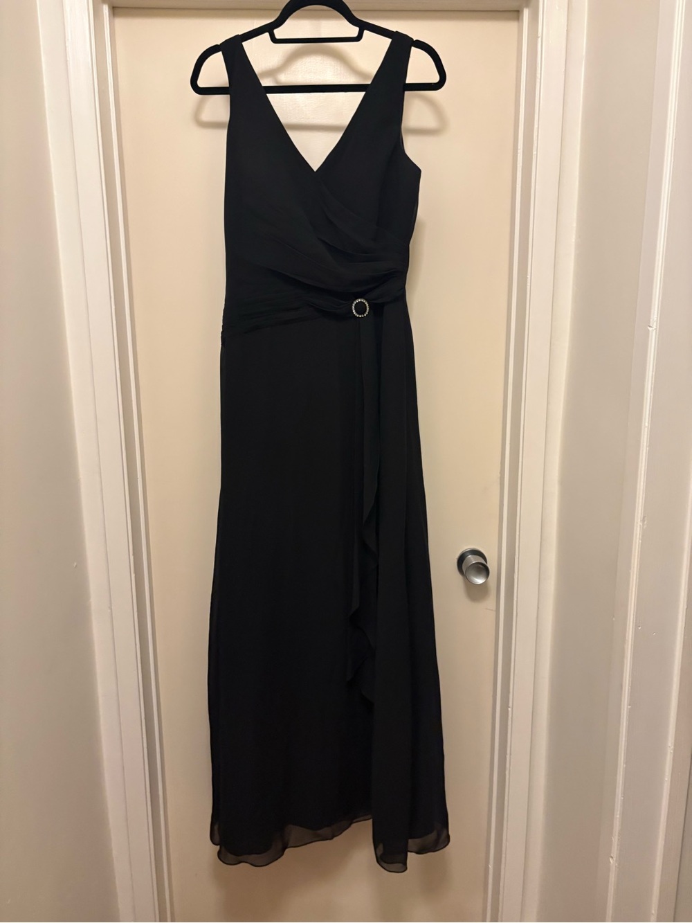 Val Stefani Black V-Neck Maxi Dress with Draped Waist